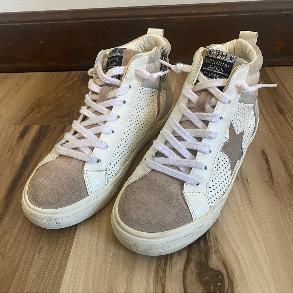 Vintage Havana Womens High Top Star Sneakers White Silver Suede Zip Up Size 8 - Picture 2 of 6